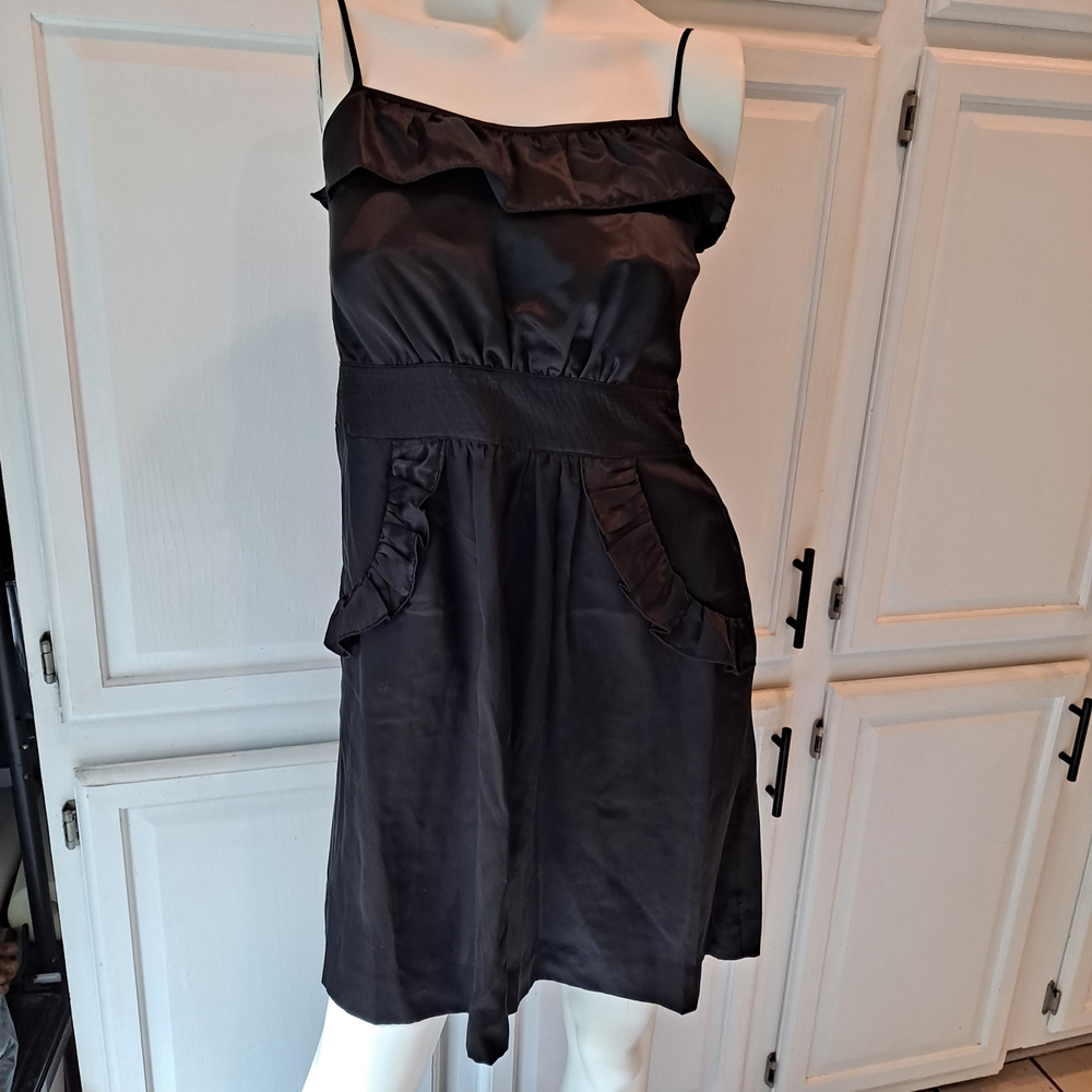Marc By Marc Joseph 100% Silk Black Ruffle Mini Dress